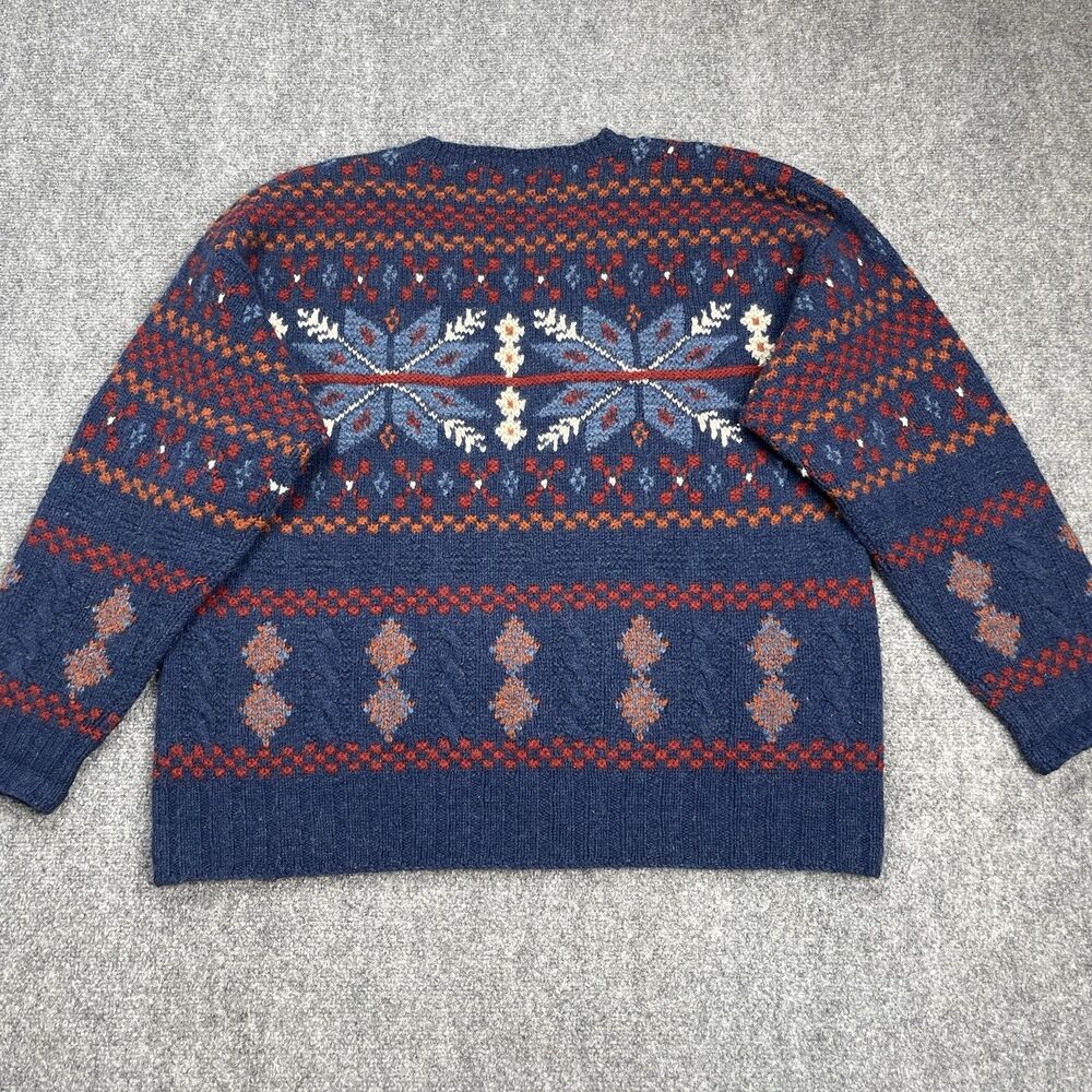 American Eagle Hand Knit 100% Shetland Wool Sweater Mens XL Fair Isle Snowflake - Picture 2 of 9